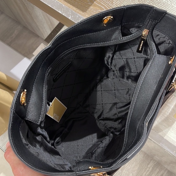 Michael Kors Jet Set Travel Large Chained Tote Shoulder Bag MK Black NWT - Picture 10 of 16